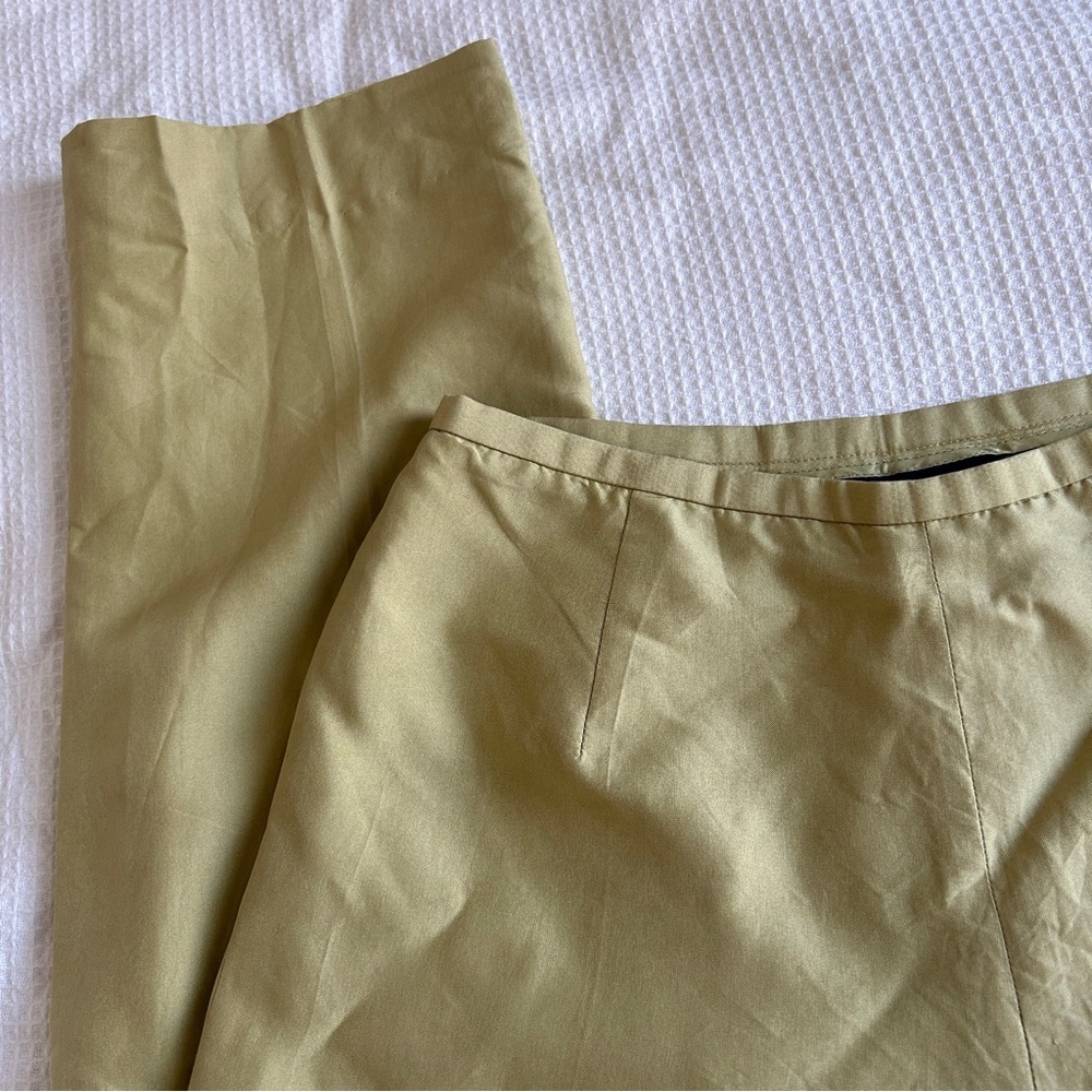 Vintage Y2K Ann Taylor olive / chartreuse Green satin silk pants 2 petite - Picture 5 of 7
